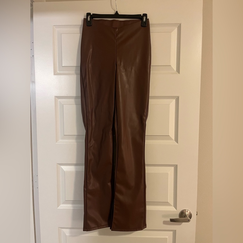 H&M Brown Leather Flare Leggings